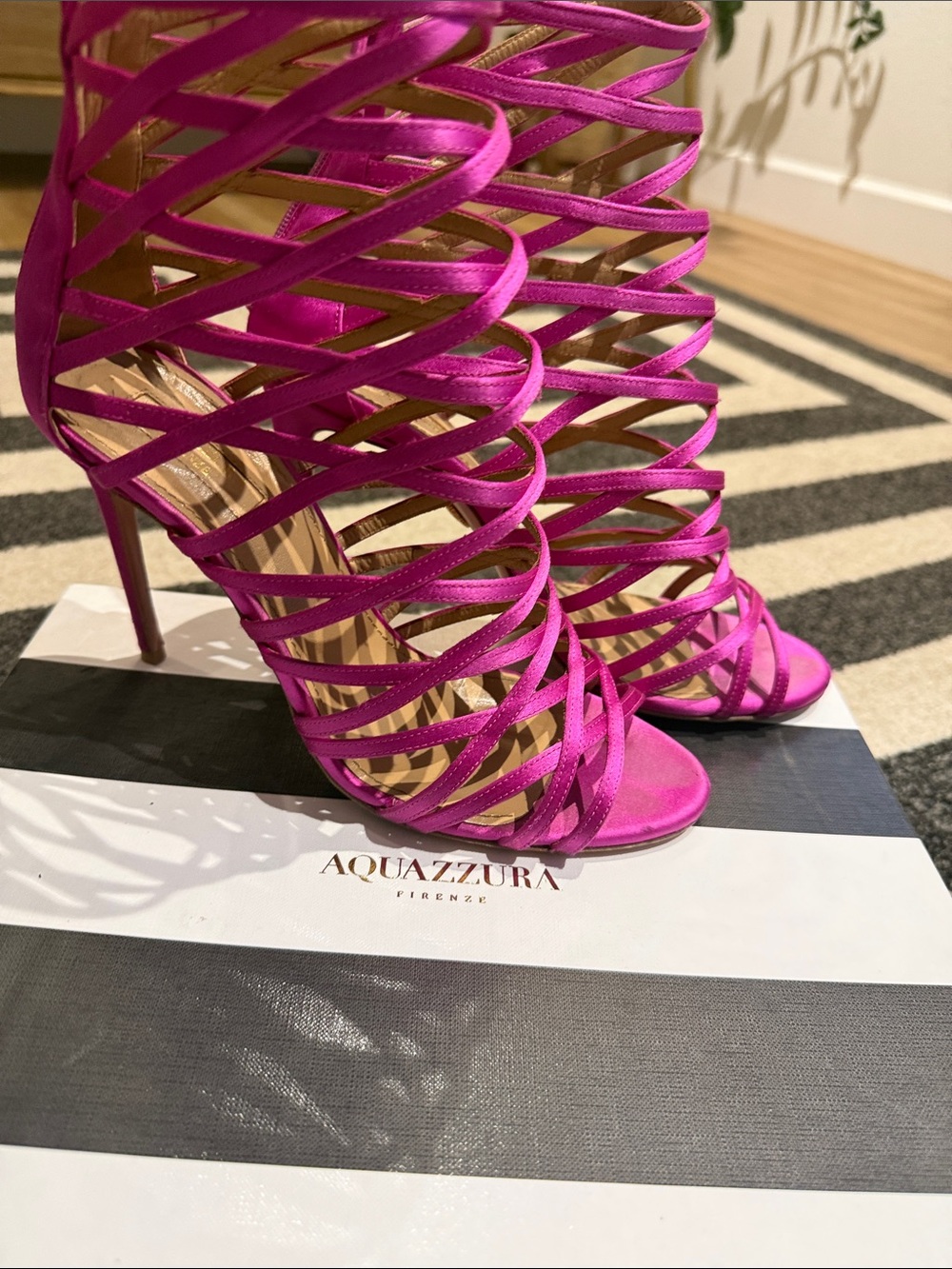 Aquazzura Fuchsia Cage Strappy Stiletto Sandals